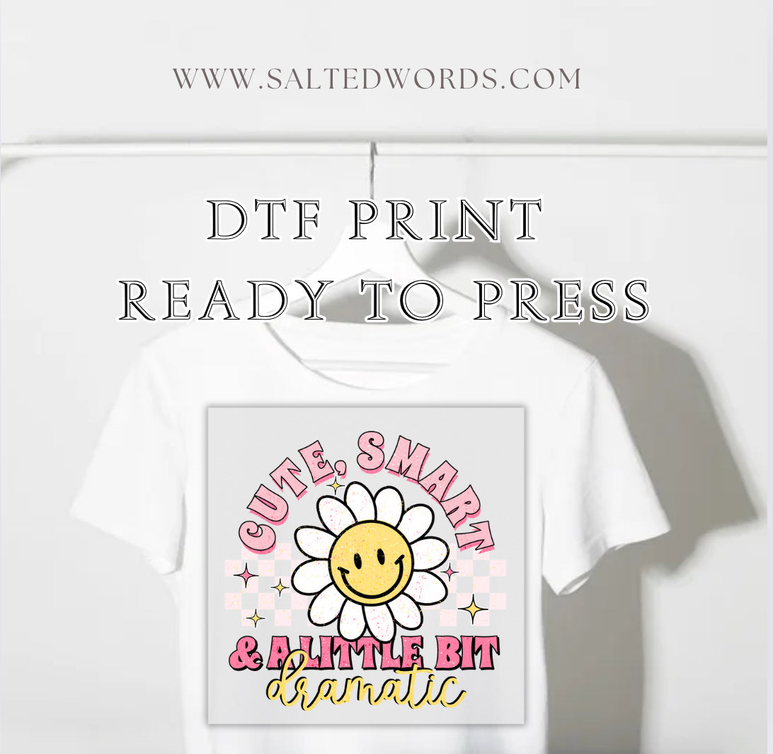 Cute smart and a little dramatic daisy smilie face DTF print