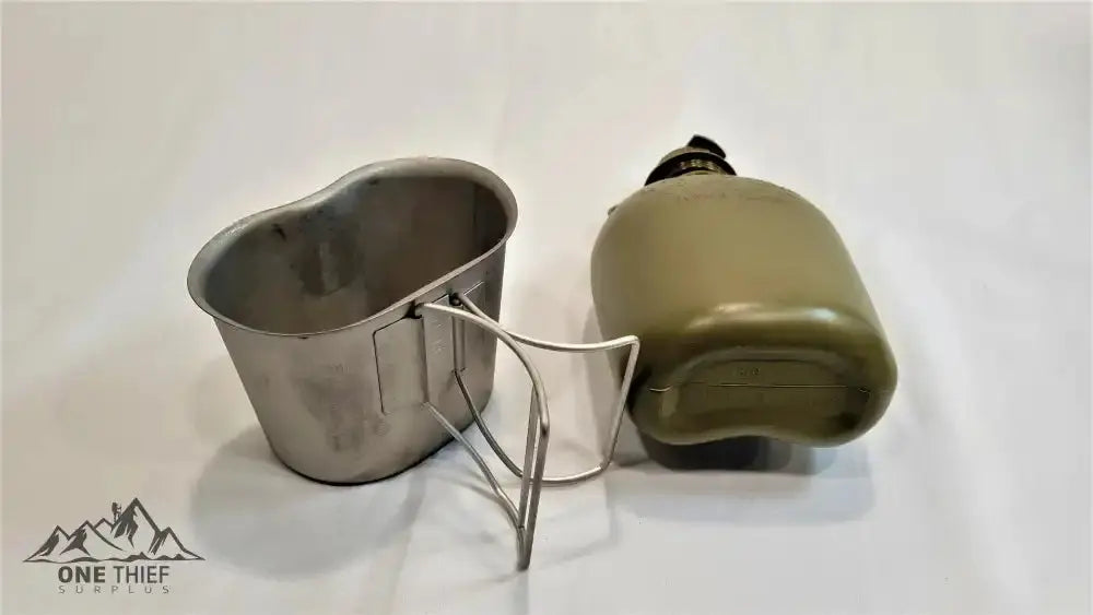1 Qt Canteen, Cup, & Canteen Cup stove/stand package. onethiefsurplus