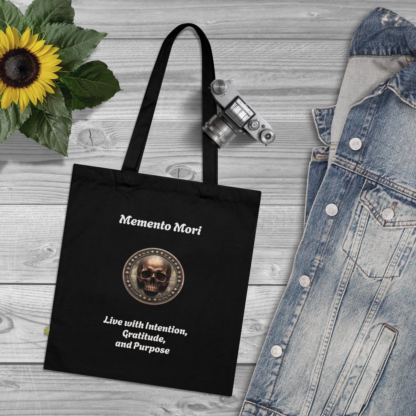 "Memento Mori" Organic Cotton Tote Bag - "Live with Intention, Gratitude, and Purpose"