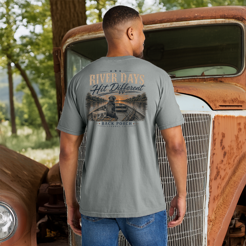 Comfort Colors River Days Hit Different T-Shirt | Grey | Back Porch Apparel Co.