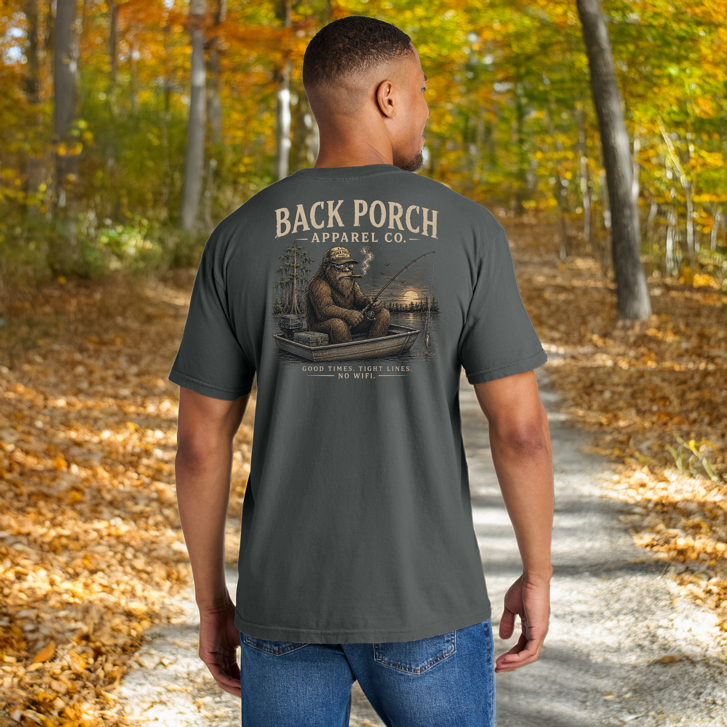 Bigfoot Fishing Comfort Colors Pepper T-Shirt – Good Times Tight Lines