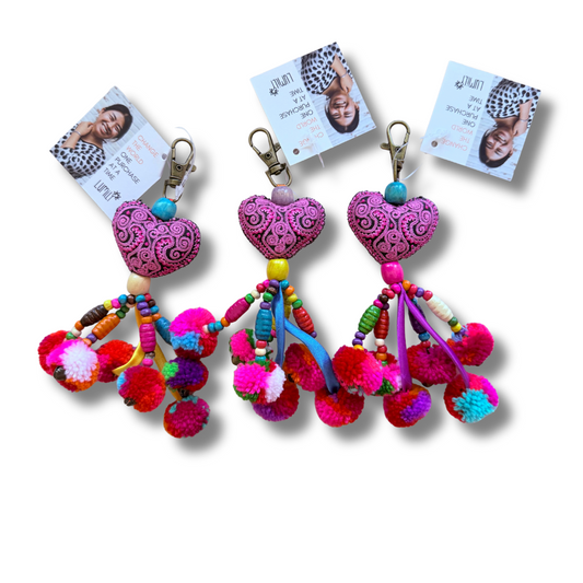 Hearts Pom Pom Zipper Pull Multicolor Tassel - Thailand