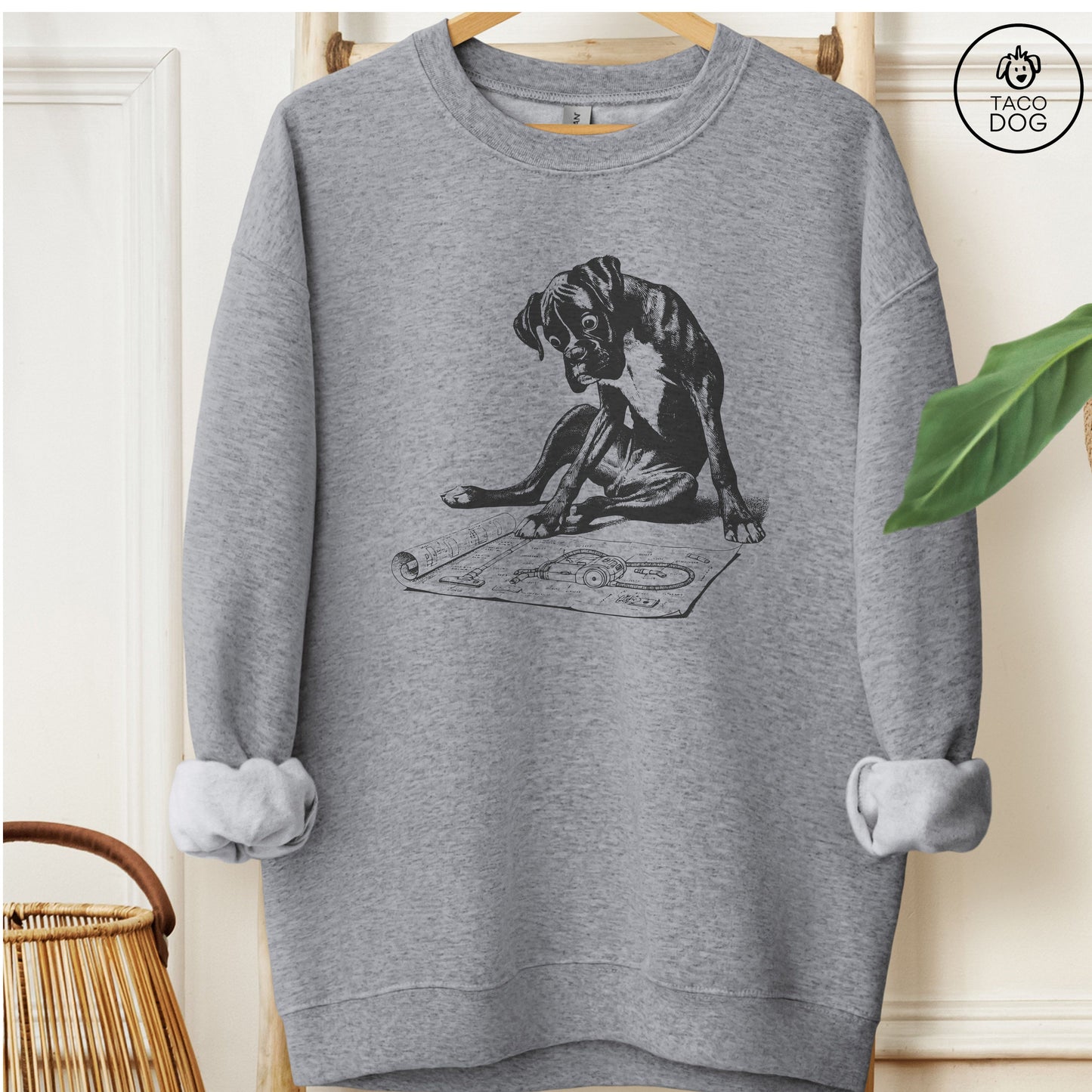 Boxer Dog Vacuum Blueprint Sweatshirt
