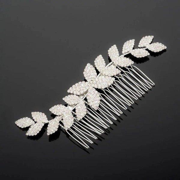 Opulent Rhinestone Leaf Theme Hair Deco Comb