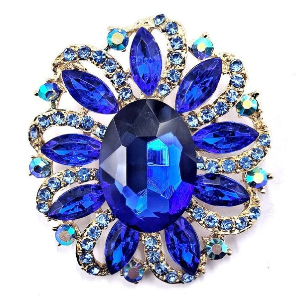 Windy Oval Marquise Flower Rhinestone Brooch Pin