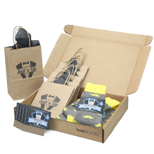 Customizable Groomsmen Gift Set Lemon Gray Mustache Men's Dress Socks