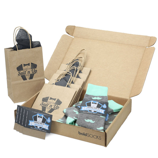 Customizable Groomsmen Gift Set Mint Gray Mustache Men's Dress Socks