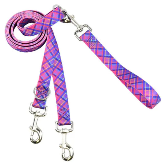 Neon Sunrise Plaid Double Connection Leash – EarthStyle 2 Hounds Design