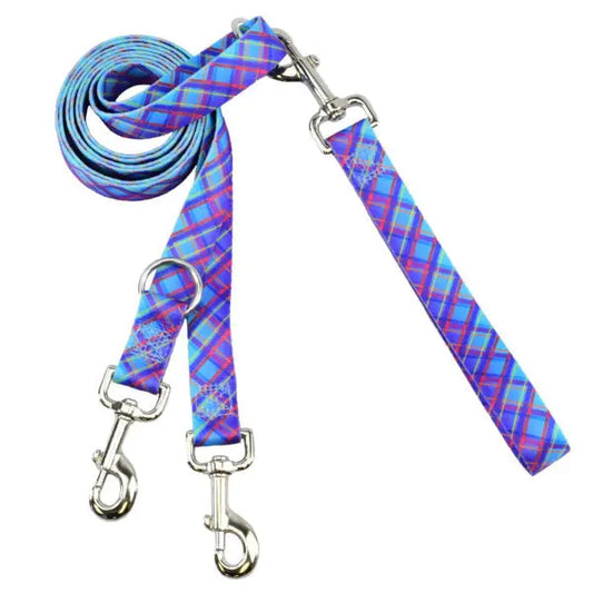 Twilight Glow Blue Plaid Double Connection Dog Leash – EarthStyle 2 Hounds Design
