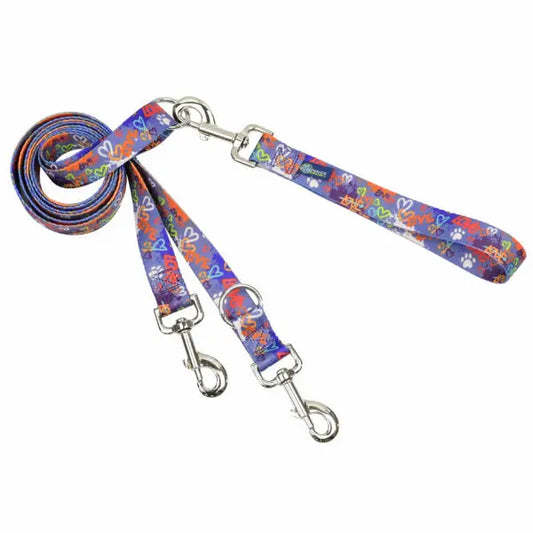 Love Graffiti Blue Double Connection Leash – EarthStyle 2 Hounds Design