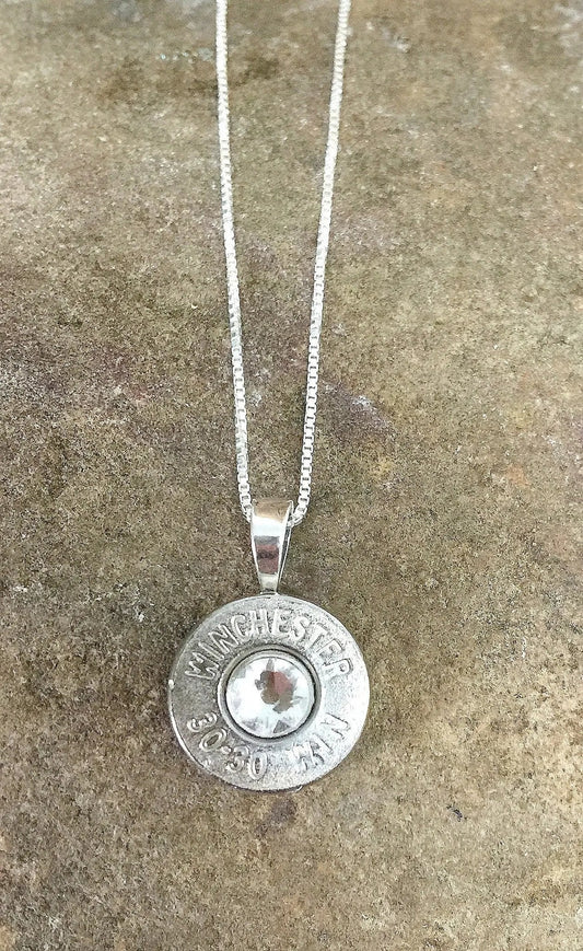 30-30 Sterling Silver Bullet Head Necklace