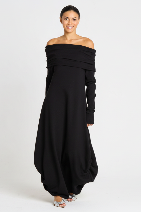 French Terry Curtain Dress - Black