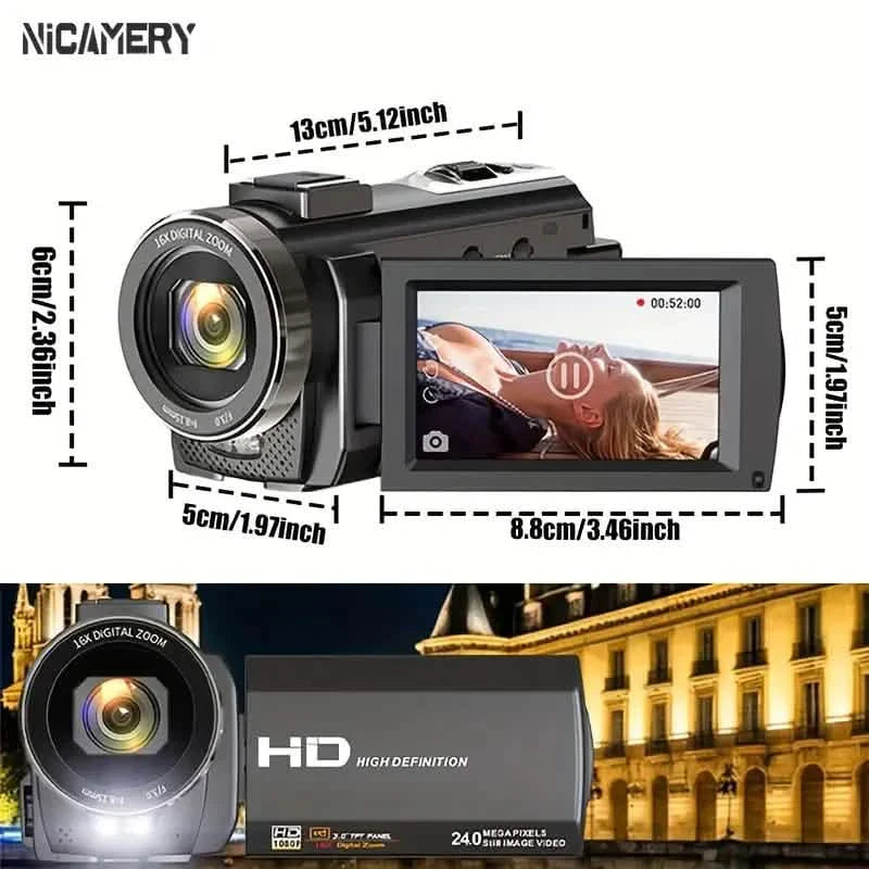 16x Zoom 1080P HD Digital Camera Bundle with 2 Batteries, 32G TF Card, Mic, Hood & Bag
