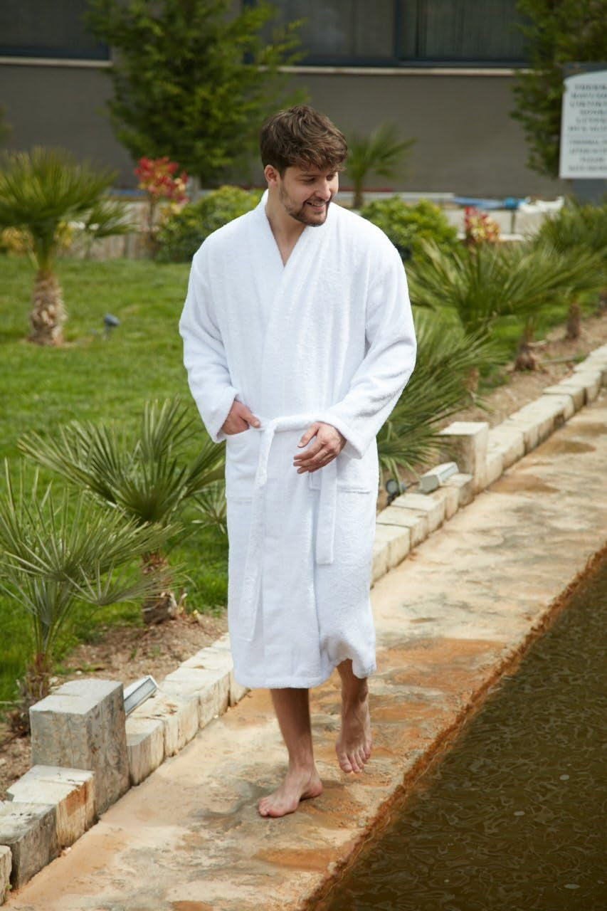 Bagno Milano Men’s 100% Organic Turkish Cotton Terry Bathrobe – Certified Soft, Absorbent, Kimono-Style Robe for Spa & Lounge