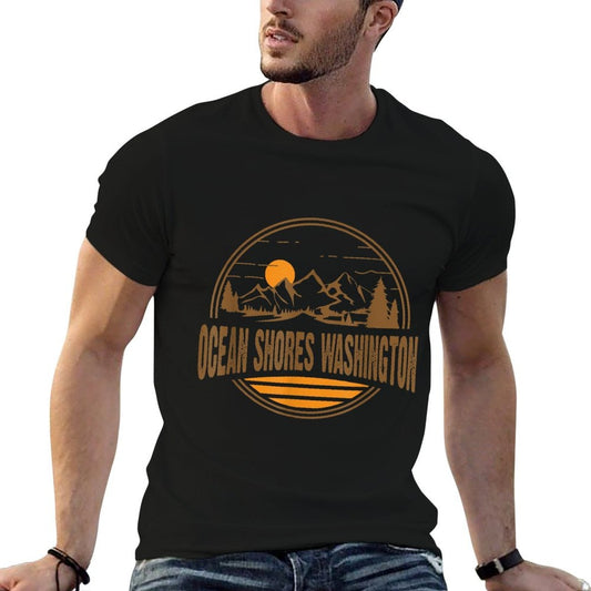 Retro Ocean Shores, Washington State Gift Soft T-Shirt