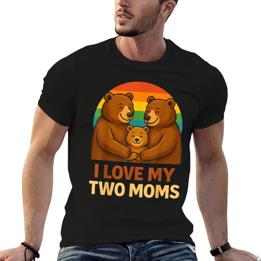 I Love My Two Moms Retro Mama Bear LGBTQ Pride Month Kids Stretchy T-Shirt
