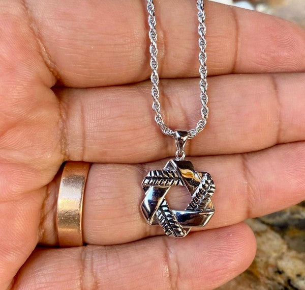 Stitched Star of David Necklace - 925 Sterling Sil