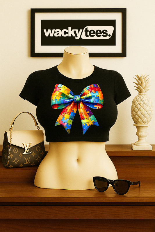 Autism Puzzle Awareness Bow Graphic Tee Shirt