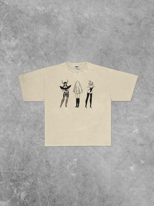 Underground Original Design: Three Ghoulish Girls, Halloween Boxy Oversized TShirt