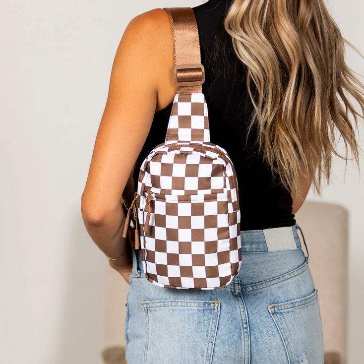 Kenzie Nylon Checkered Sling Bag
