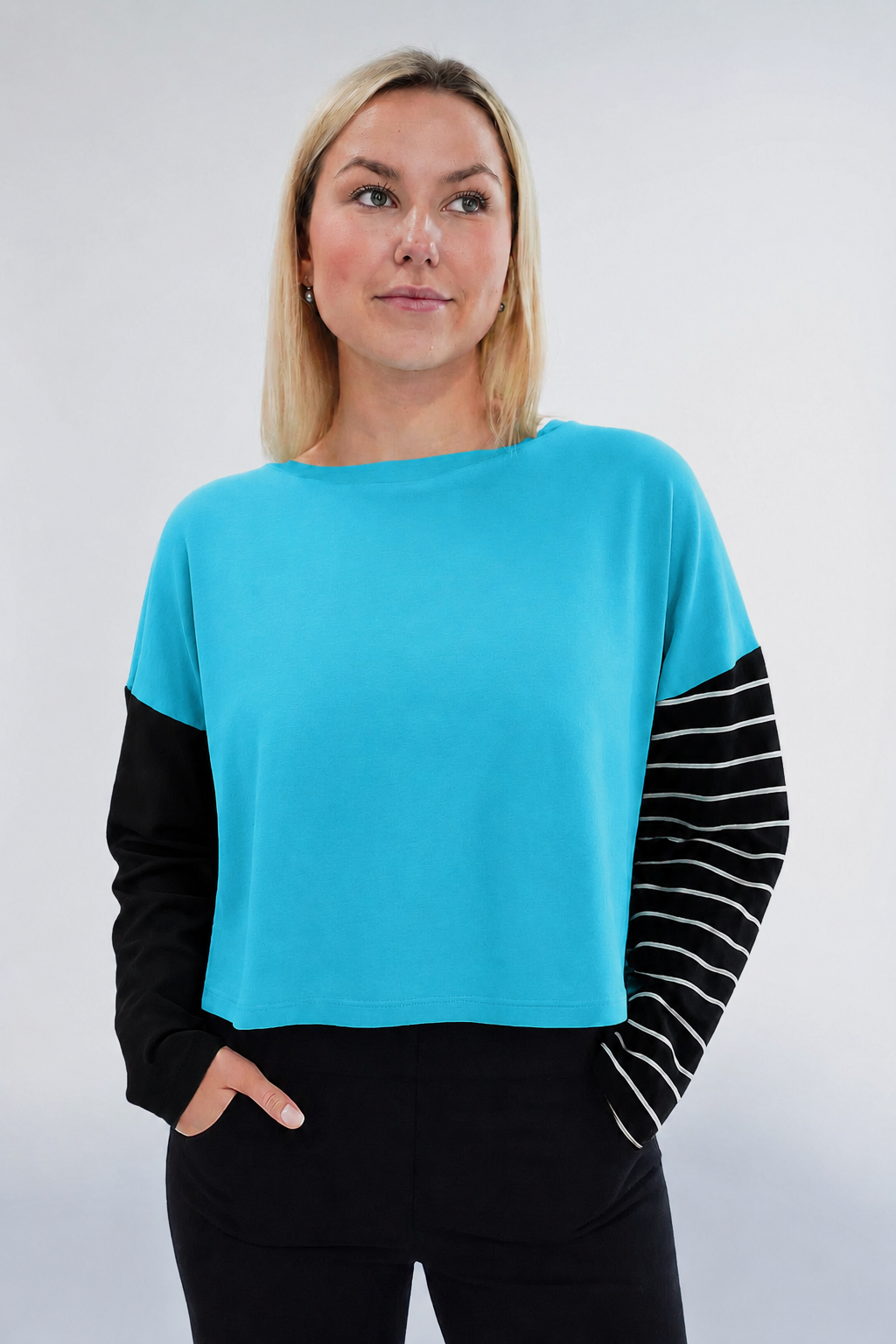 Pima Cotton Mixed Media Mini Luxury Boxy T-Shirt - Capri