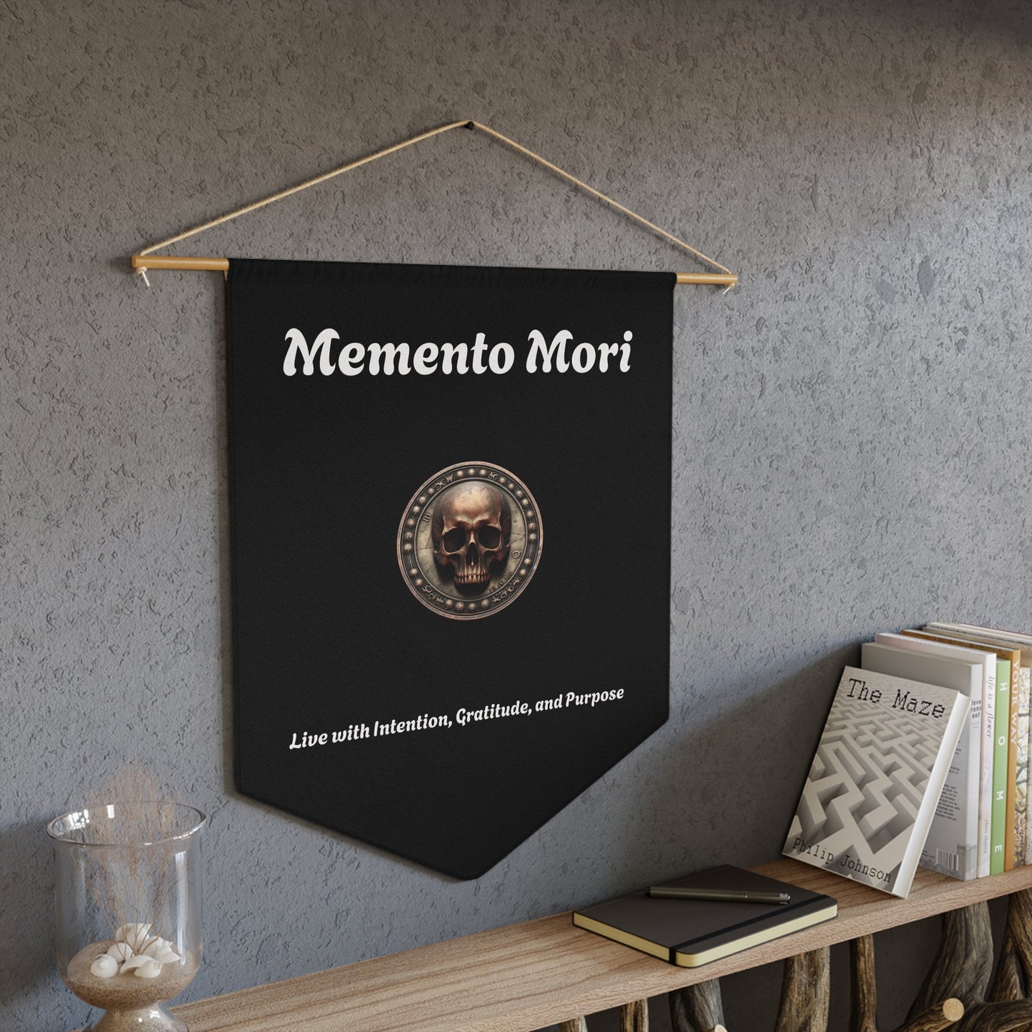 "Memento Mori" Wall Pennant - "Live with Intention, Gratitude, and Purpose" Decor
