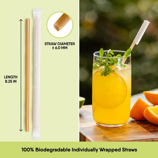 300 Individually Wrapped Eco-Friendly Drinking Straws, 8.25" Long, 6mm Diameter