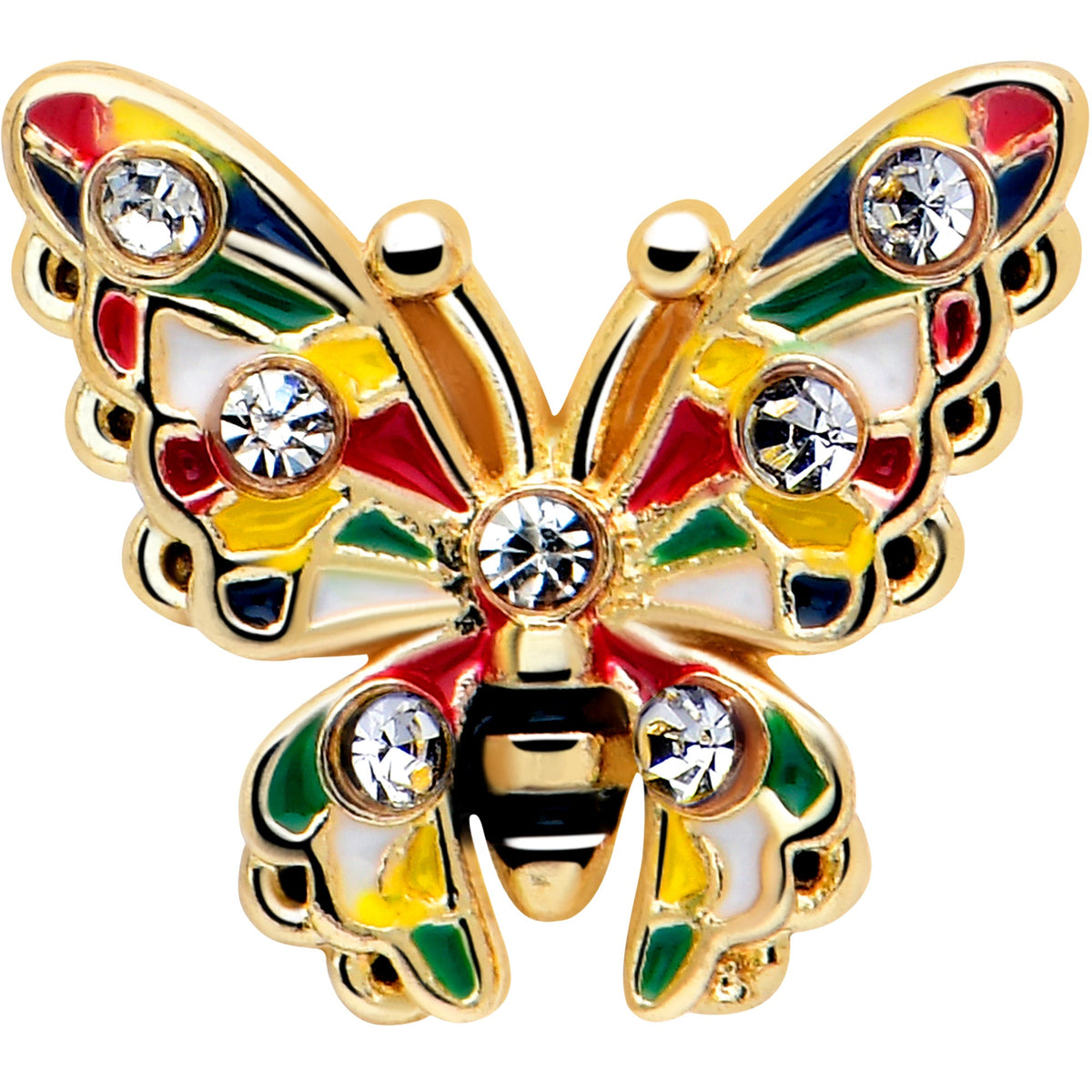 16G 5/16 Clear Gem Gold Tone Color Block Butterfly Labret Tragus