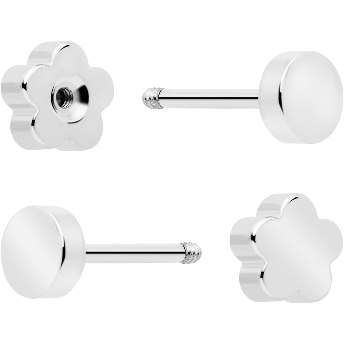 20G Bar Disc Butterfly Reversible Flower Flat Back Earring Set of 6