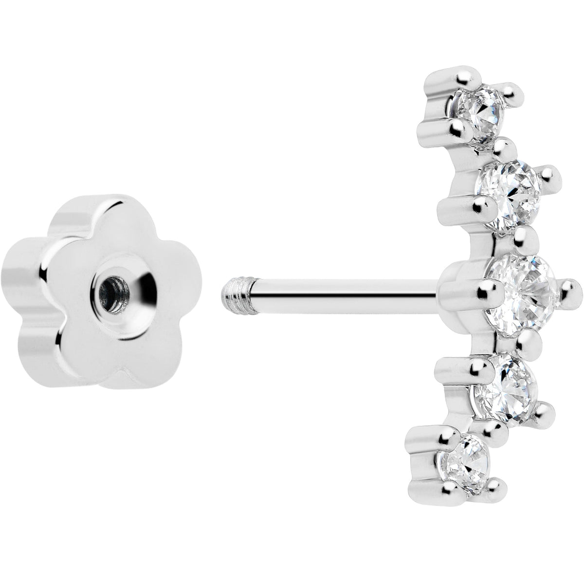 20G CZ Gem Ball Arch Butterfly Reversible Flower Flat Back Earring Set of 6