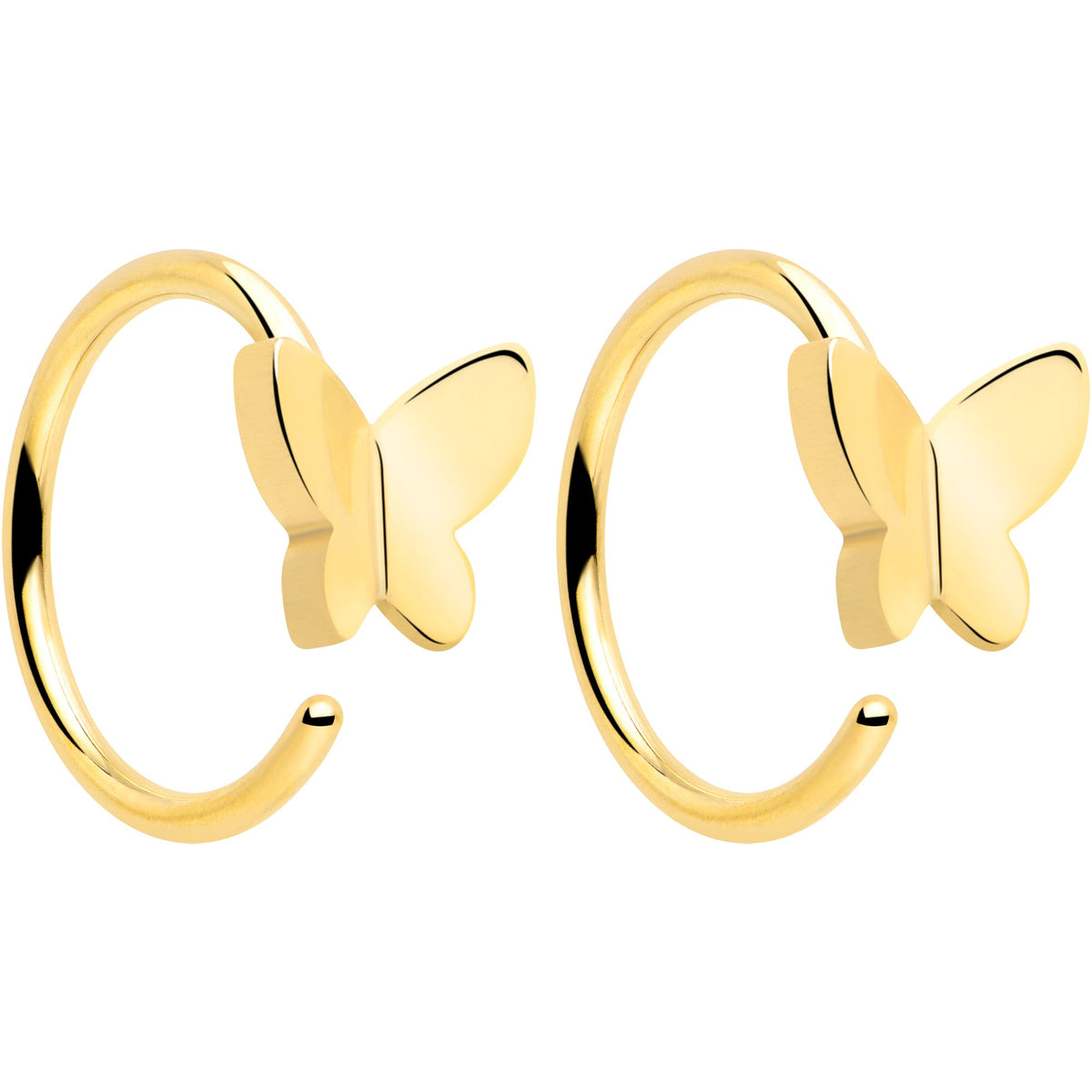 20G Gold Tone Implant Grade Titanium Butterfly Open Hoop Earring Set