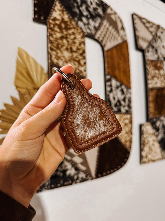 Cow Tag Cowhide Keychain