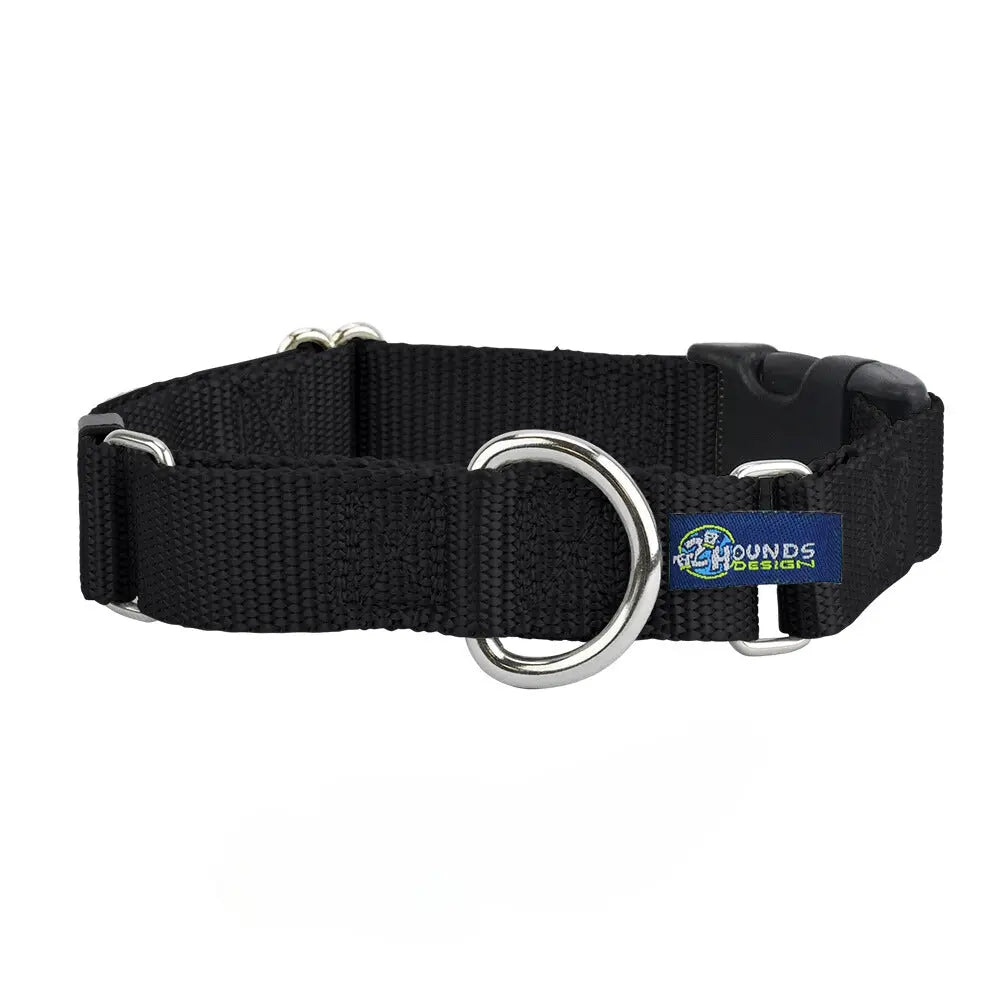 5/8″ and 1″ Black Nylon Buckle Martingale Dog Collar 2 Hounds Design