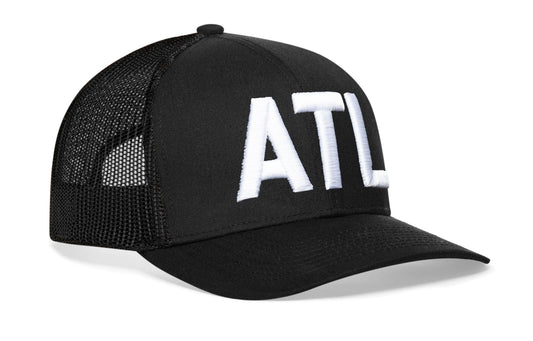 Atlanta White Block Trucker Hat | Black White ATL Block Snapback