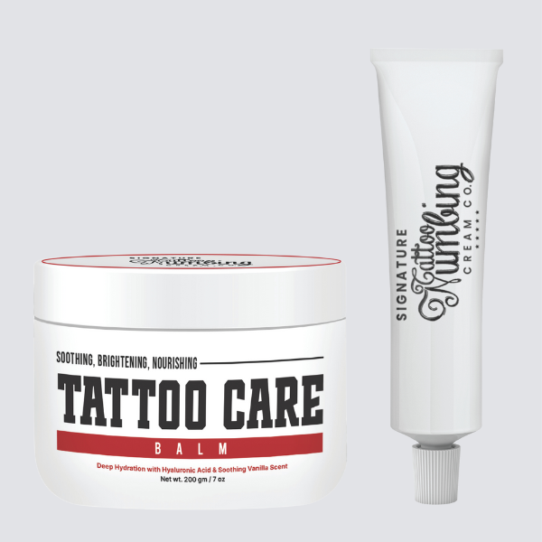 Signature Tattoo Before & Aftercare Duo ā Numbing Cream (10g) + Healing Balm (7oz) for Comfortable Sessions & Vibrant Ink ā Natural, Skin-Soothing Formula