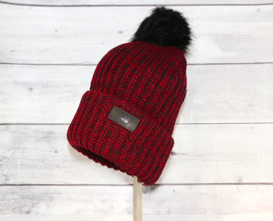 Adult Acrylic Ribbed Cuff with Pom Hat