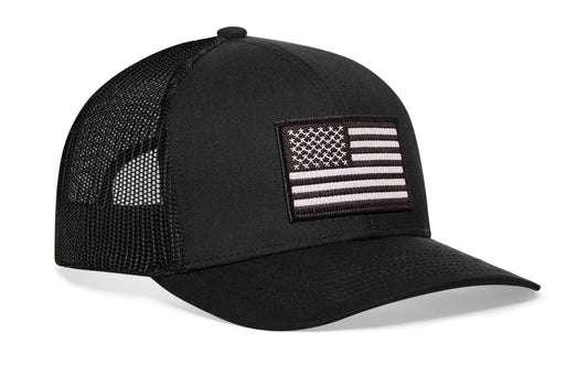 American Flag Trucker Hat | Black USA Monochrome Snapback