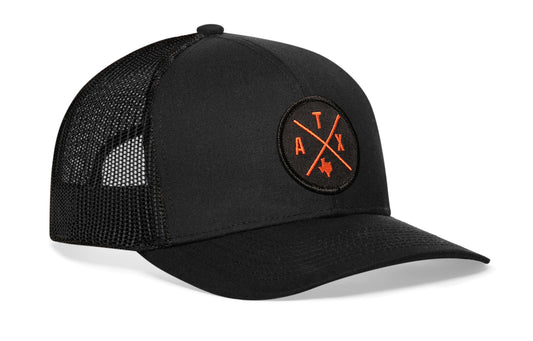 Austin Trucker Hat | Orange ATX X | Black Snapback