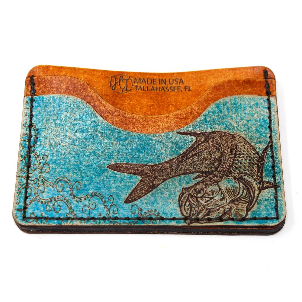 Handcrafted Twisting Tarpon Leather Card Wallet - Made to Order in USA