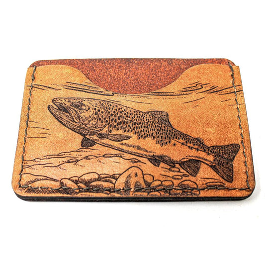 Handcrafted Brown Trout Leather Card Wallet - Made to Order in USA