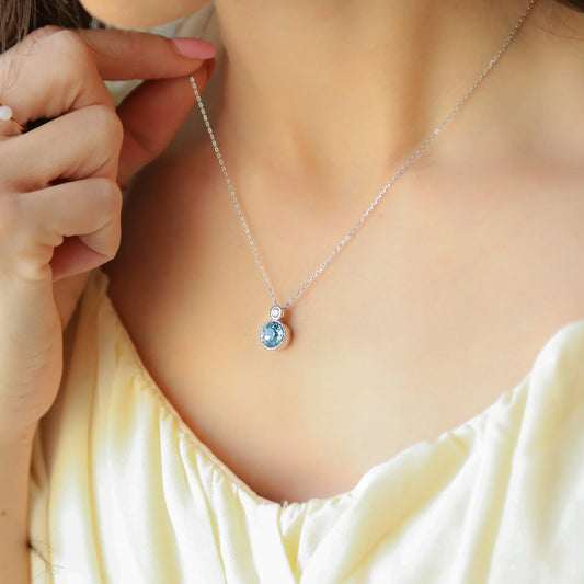 DIANA - Sterilng Silver Necklace with Blue or Pink Zircon Mack & Rex