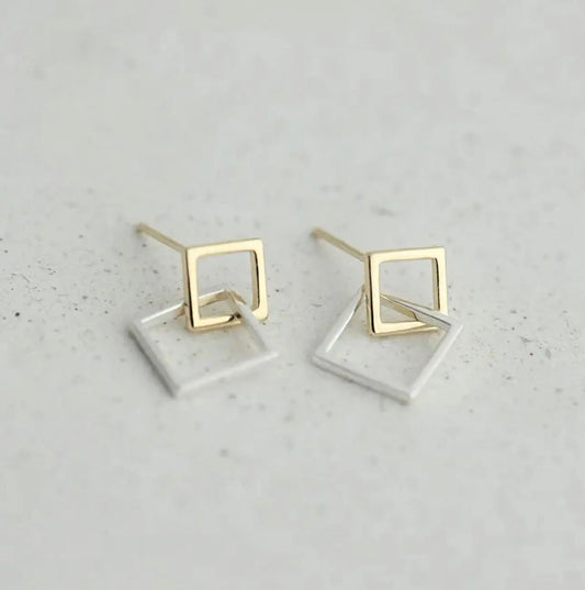 ELEMENT - Sterling Silver & Gold square shaped earrings Mack & Rex