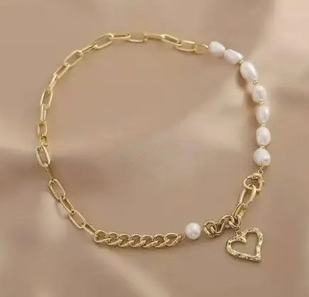 FAMOUS - Gold Plated Heart & Pearl Necklace Mack & Rex