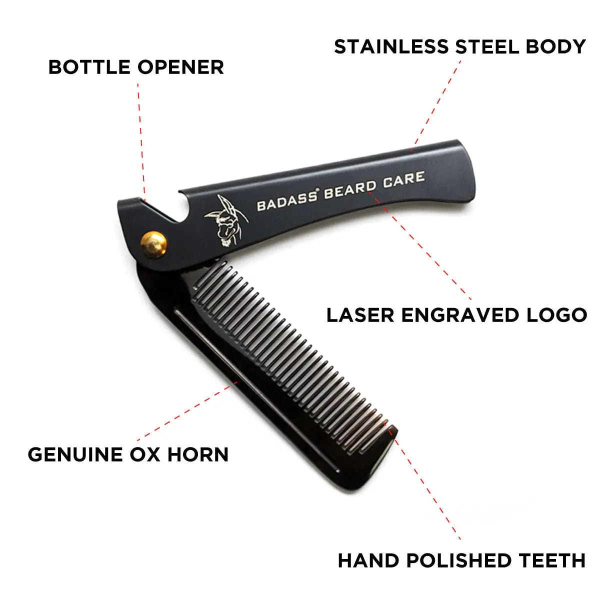 2-in-1 Folding Ox Horn Comb Badass Beard Care