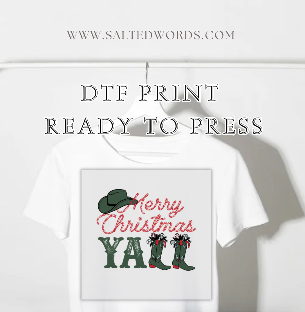 Merry Christmas Yall cowboy hat western Christmas DTF print transfer Ready to Press