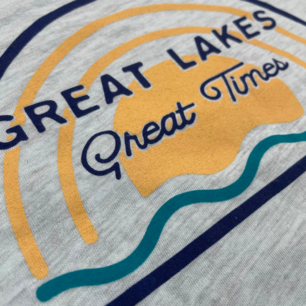 Mens Michigan Great Lakes Great Times T-shirt (Heather Ice Blue)-FINAL SALE
