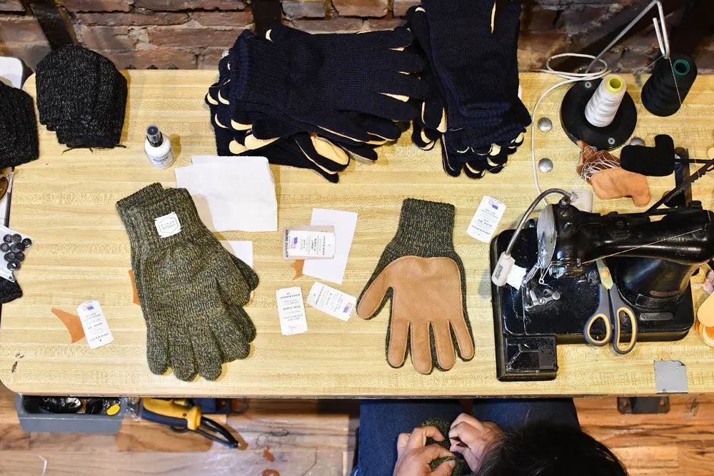 Navy Melange with Natural Deerskin Full Glove UPSTATE STOCK