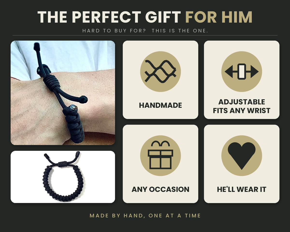 Engineered Jet Black Rope Bracelet – Handmade 550 Paracord Design