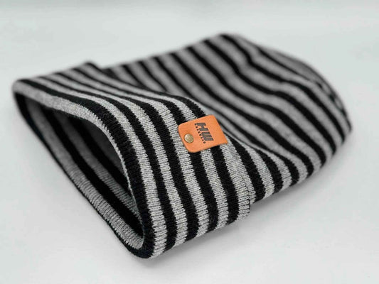 HAAKWEAR H Stitch RORO Cuffed Beanie (Patented Design) Black / Gray, Made in USA