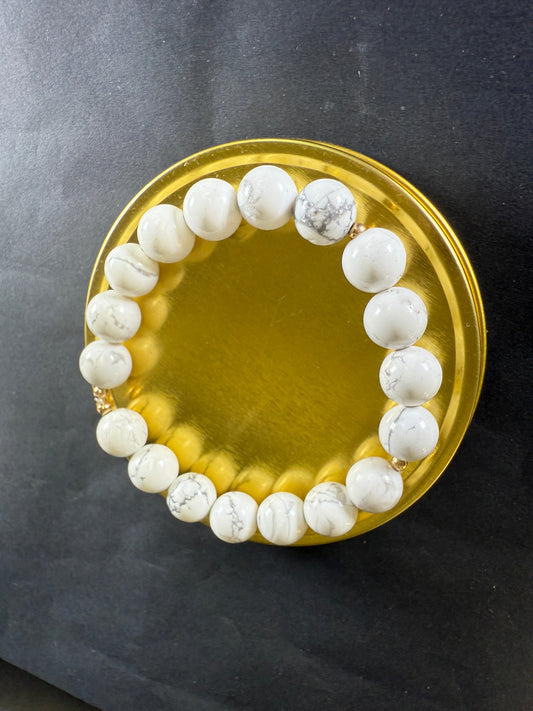 Howlite Bracelet for Crown Chakra Healing and Protection - 14K GF detail